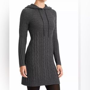 ATHLETA 100% Merino Wool hooded cable knit sweater dress Small Gray hoodie dress